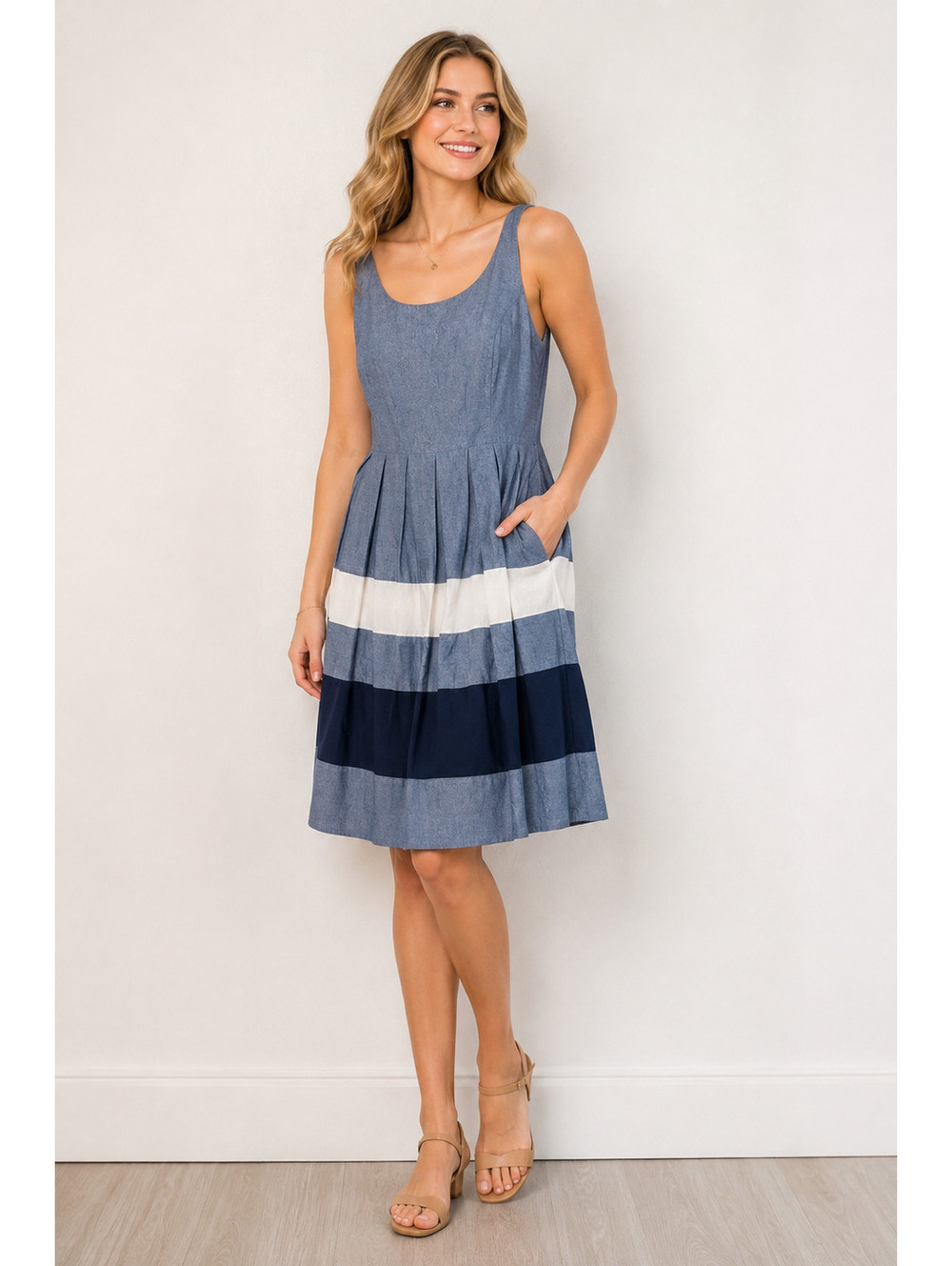 Bongo | 6 | Blue White Striped Tiered Dress